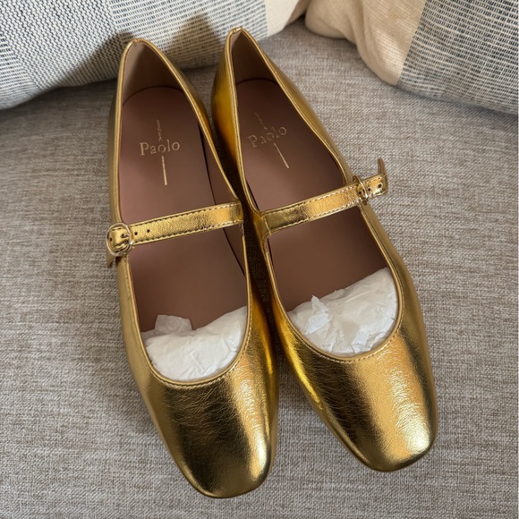 Linea Paolo Mona-L Gold Crackle Mary Jane Flats Size 9.5 - Picture 1 of 4